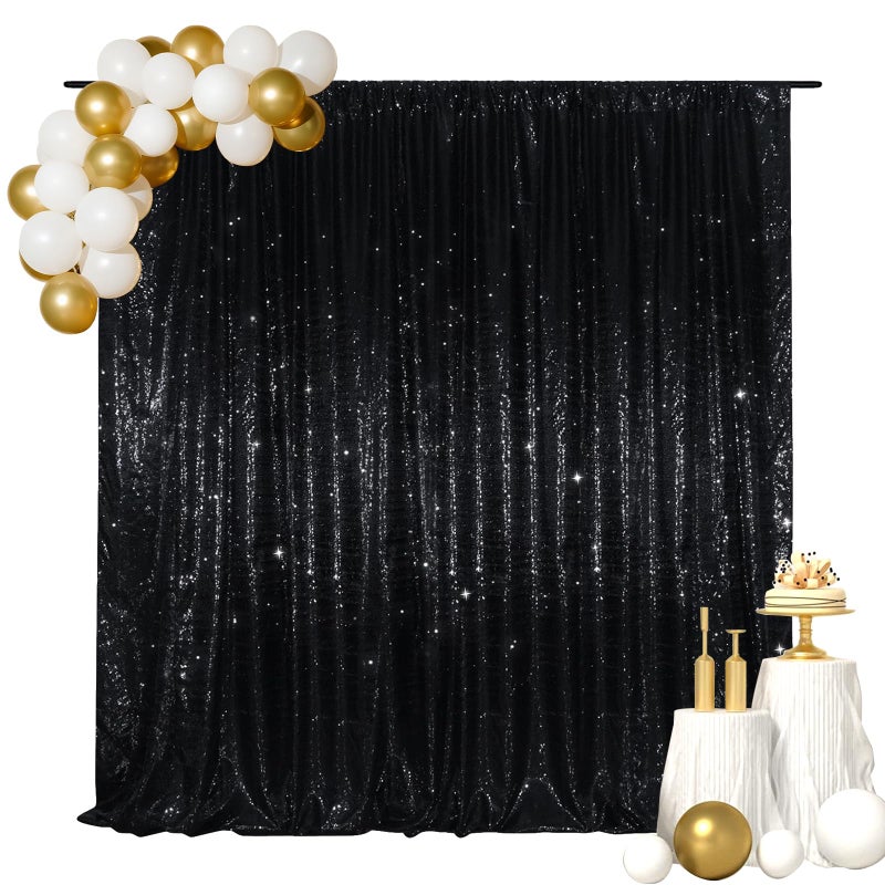 SquarePie Sequin Backdrop Less Transparent Background Sparkly Curtain for Wedding Halloween Party 6FT x 8FT Black - Image 1